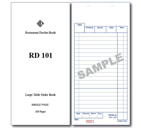 RD101 Large Table Order Books Single Page x 100 Pages, 100 Books Per Box