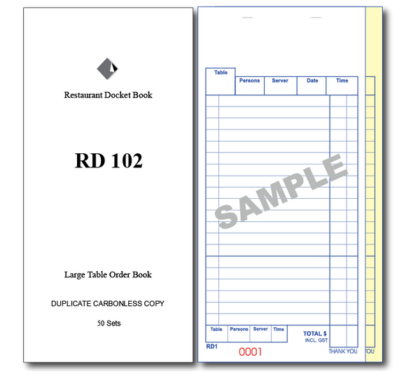 RD102 Large Table Order Books Duplicate Pages x 50 Sets, 100 Books Per Box