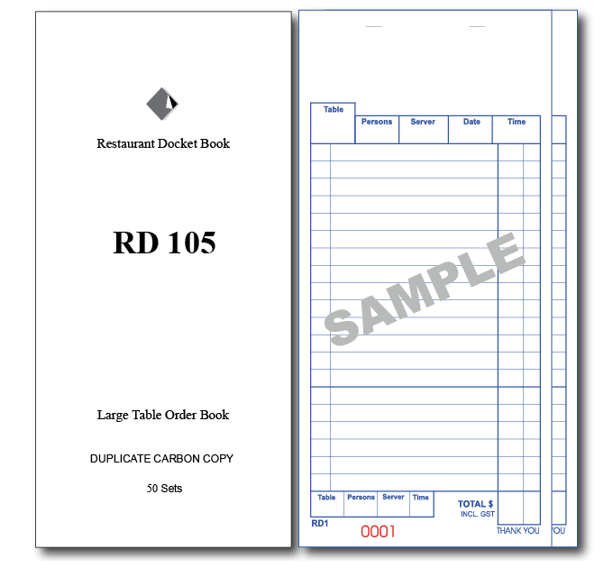 RD105 Large Table Order Books Duplicate Carbon Page x 50 Sets