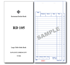 RD105 Large Table Order Books Duplicate Carbon Page x 50 Sets, 100 Books Per Box