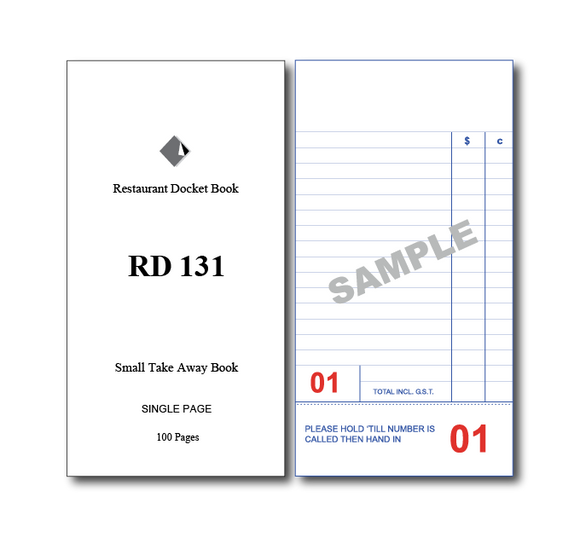 RD131 Standard Table Order Books Single Page x 100 Pages, 100 Books Per Box