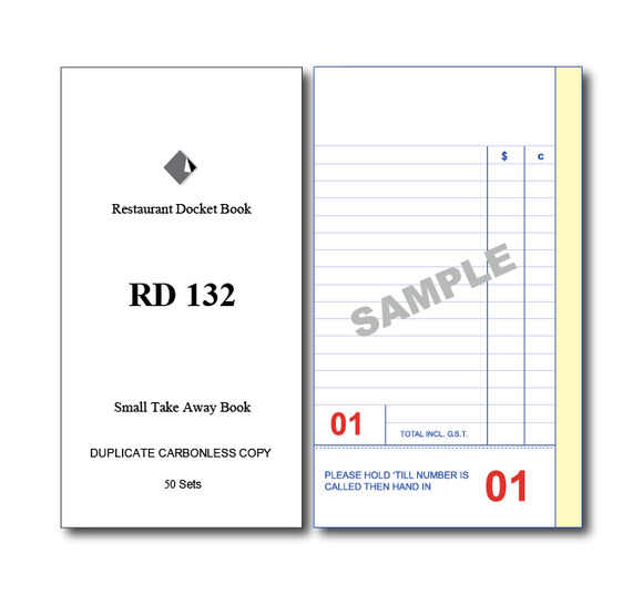 RD132 Standard Table Order Books Duplicate Pages x 50 Pages, 100 Books Per Box