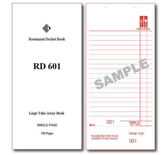 RD601 Large Take Away Books Single Page x 100 Pages, 100 Books Per Box
