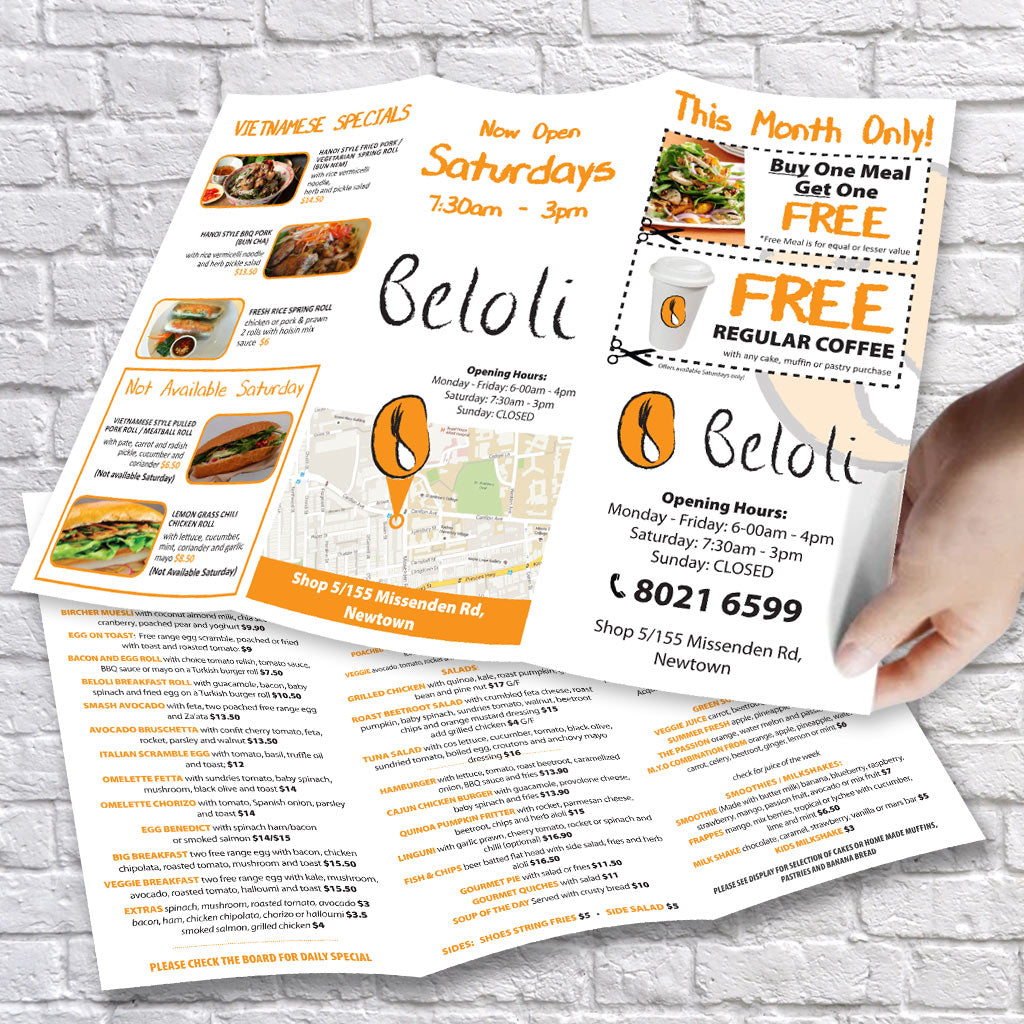 Custom business DL menu takeaway  printing for marketing campaigns