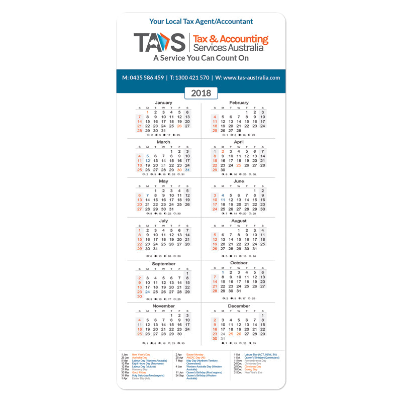Calendar Fridge Magnets With Rounded Corners - 90 x 200mm