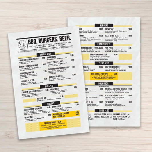 Custom table menu printing for restaurants cafes and bars