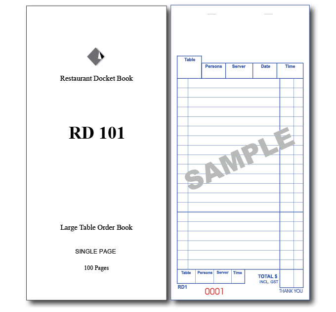 Large Table Order Books Single Page x 100 Pages
