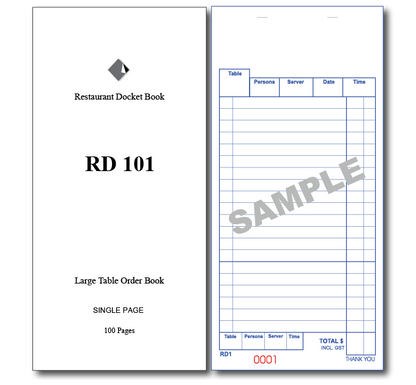 Large Table Order Books Single Page x 100 Pages