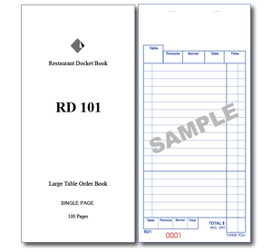 RD101 Large Table Order Books Single Page x 100 Pages, 100 Books Per Box