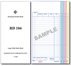 RD104 Large Table Order Books Quadruplicate Pages x 25 Sets, 100 Books Per Box