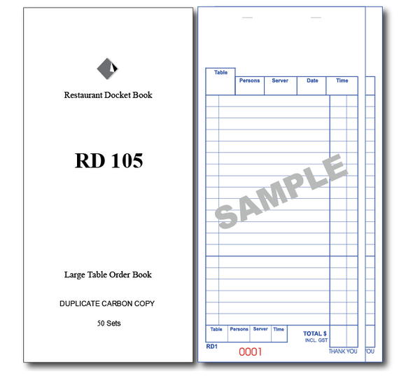 RD105 Large Table Order Books Duplicate Carbon Page x 50 Sets, 100 Books Per Box
