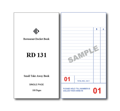 RD131 Small Take Away Books Single Page x 100 Pages, 100 Books Per Box