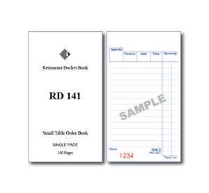 RD141 Standard Table Order Books Single Page x 100 Pages, 100 Books Per Box