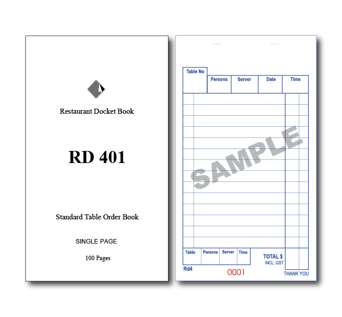 RD401 Standard Table Order Books Single Page x 100 Pages