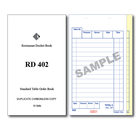 RD402 Standard Table Order Books Duplicate Pages x 50 Sets, 100 Books Per Box