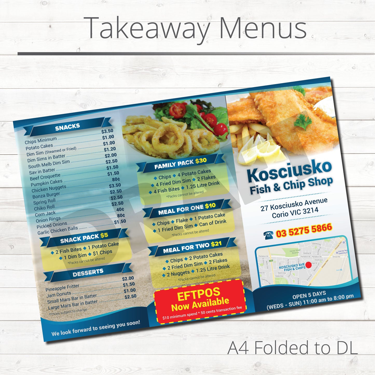 Takeaway Menus Printing online Australia